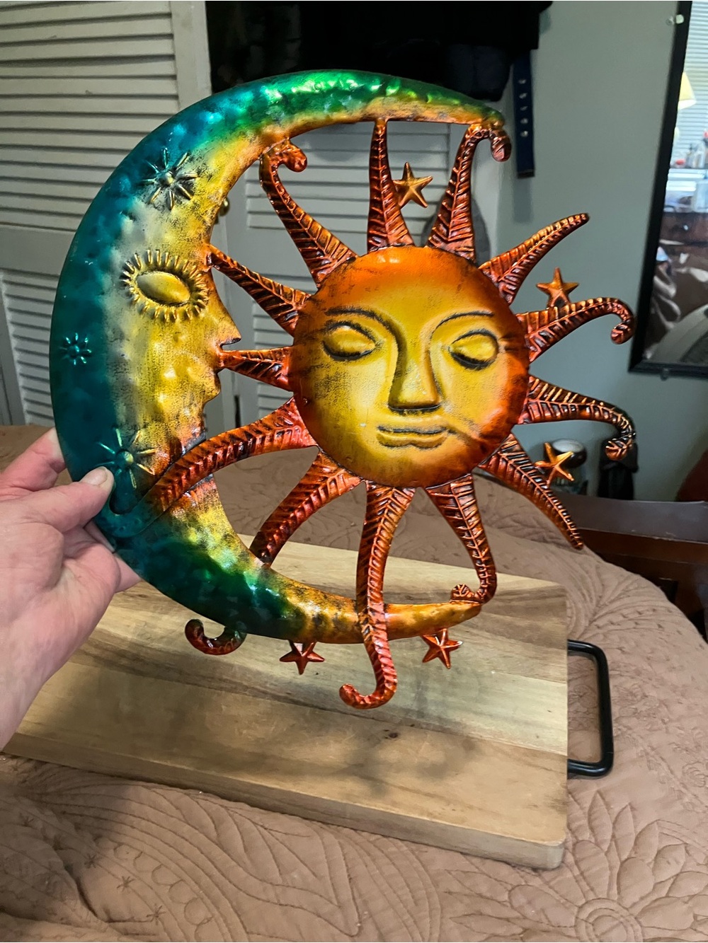 Sun and Moon Thin Sheet Metal Wall Art - Multicolor Decorative Home Accent